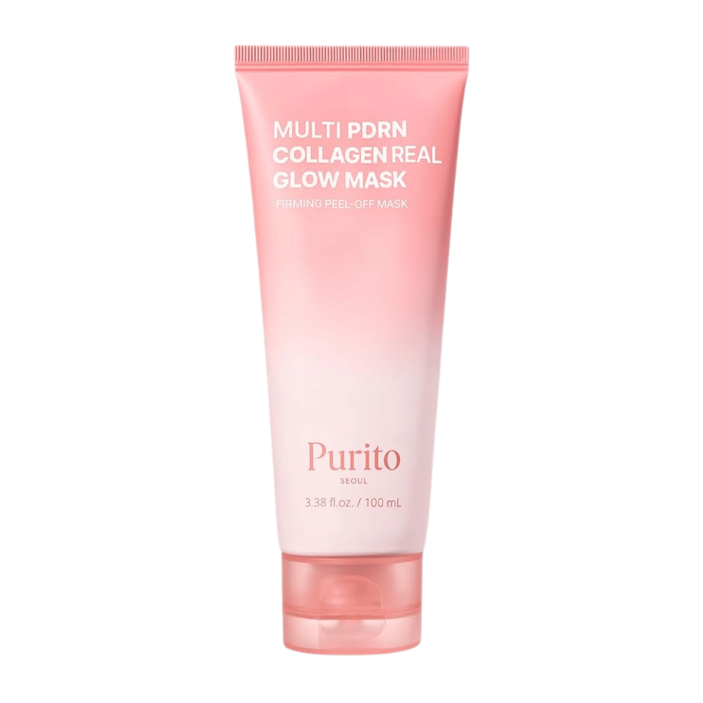 Purito SEOUL Multi PDRN Collagen Real Glow Mask 100 ml – product image of pink peel-off mask in tube