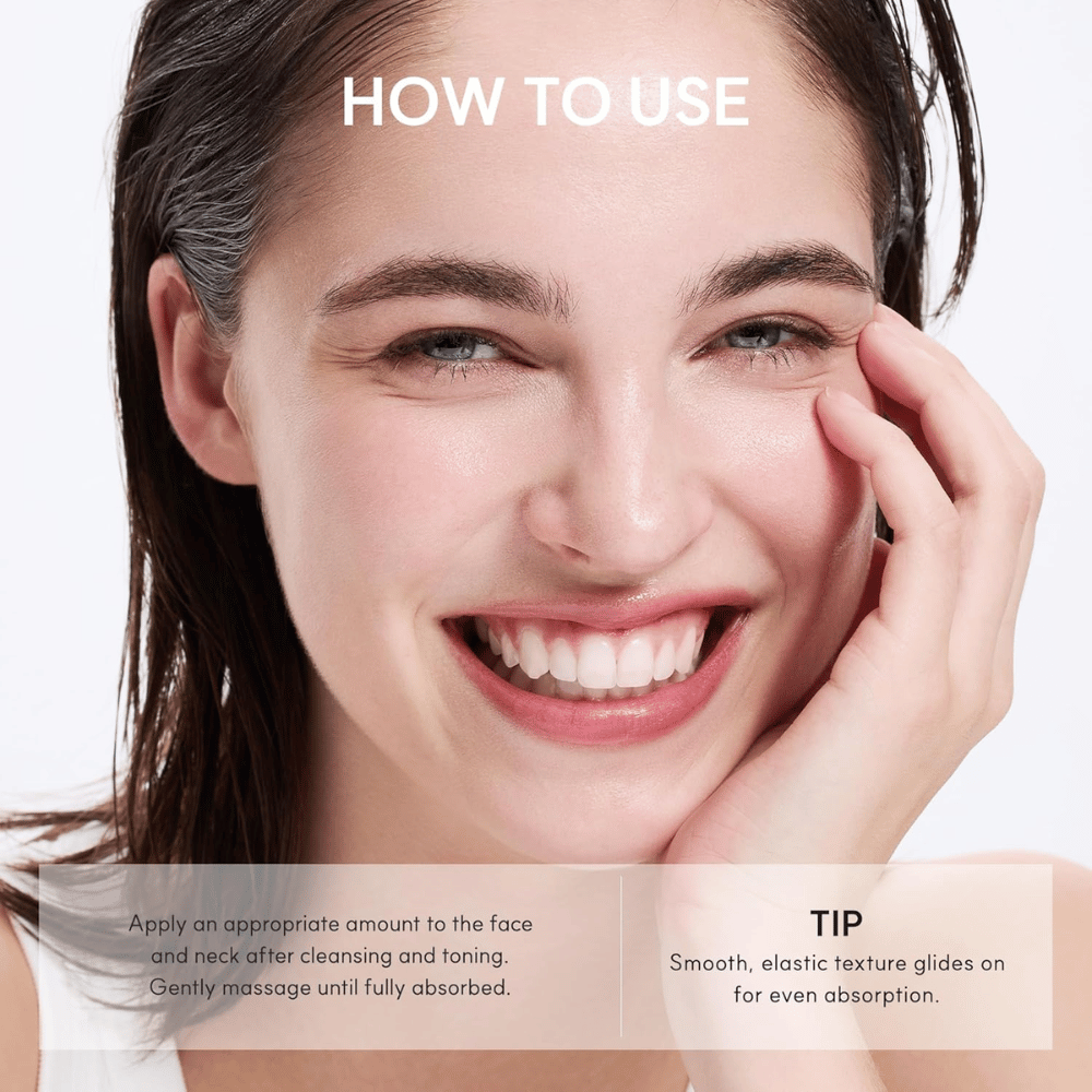 Arencia NAD+ Booster Shot – application of moisturizing face cream to the face and neck after cleansing and toner.