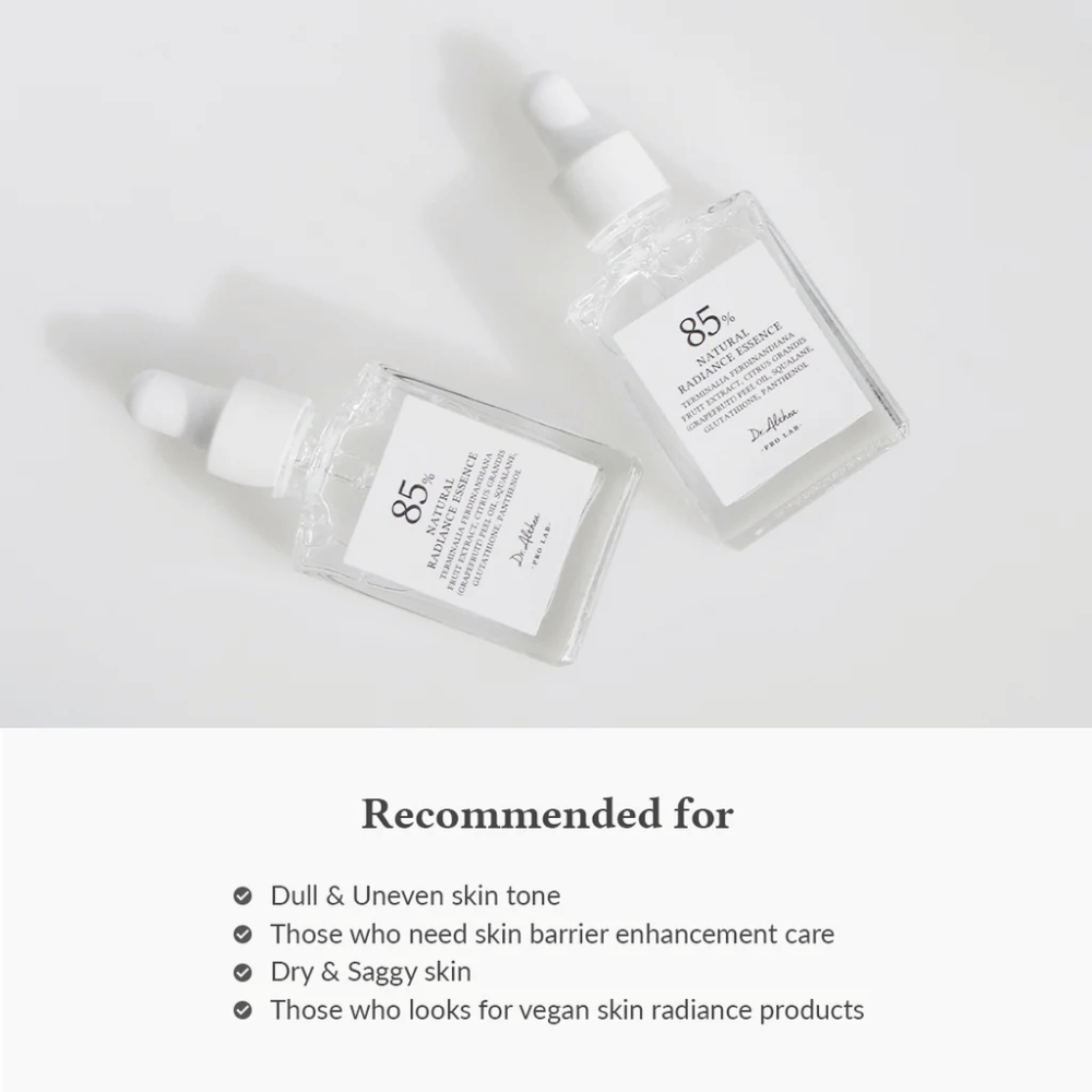 Dr. Althea Natural Radiance Essence with 85% Kakadu Plum Extract, suitable for dull skin, uneven skin tone, and dry skin that needs a strengthened skin barrier.