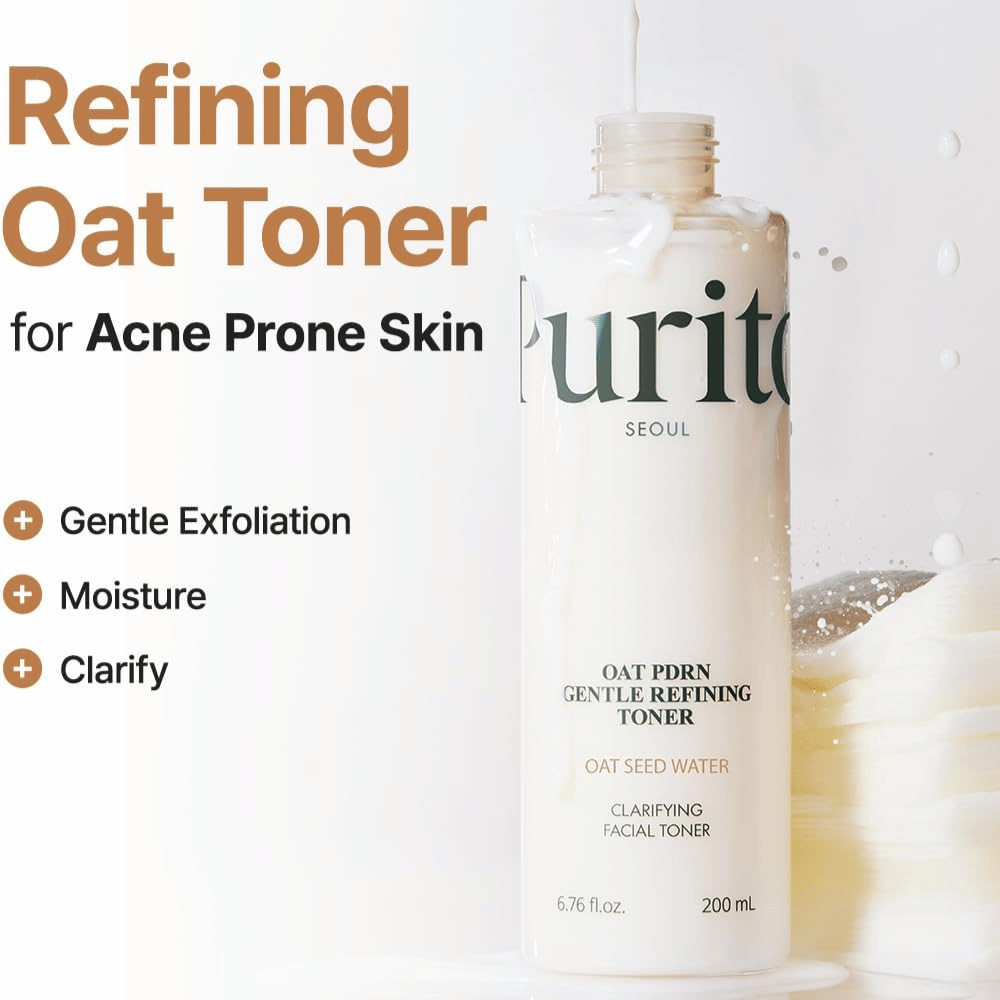 Purito Oat PDRN Gentle Refining Toner 200 ml – mild exfoliating toner that moisturizes, clarifies, and balances acne-prone skin