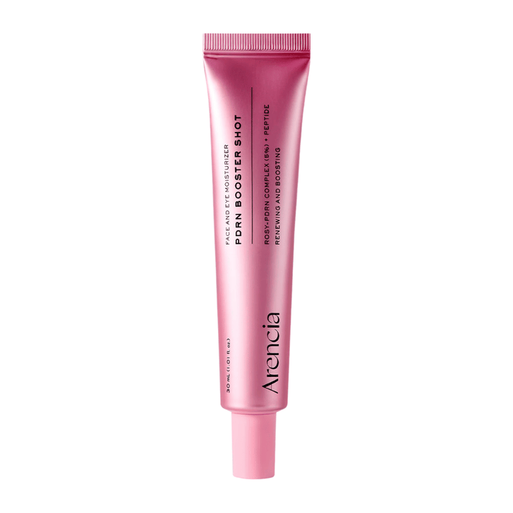 Clean product image of Arencia PDRN Booster Shot with minimalist pink packaging and a focus on hydrating, restorative, and radiance-boosting skincare.