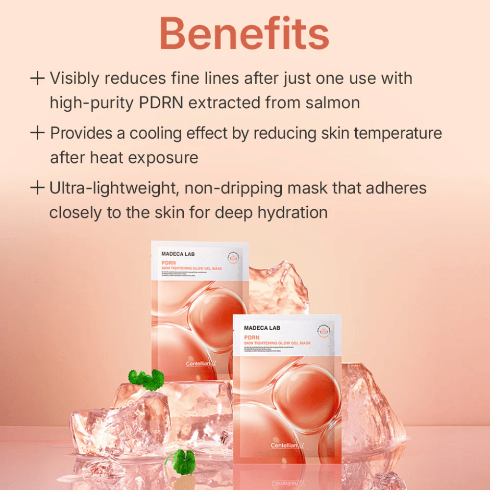 MADECA LAB PDRN Skin Tightening Glow Gel Mask – firming gel mask with PDRN from salmon that provides a cooling effect, intense hydration, and visibly smoother skin.