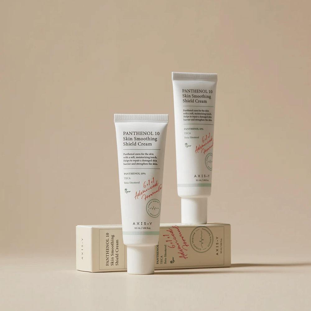AXIS-Y Panthenol 10 Skin Smoothing Shield Cream with product and packaging