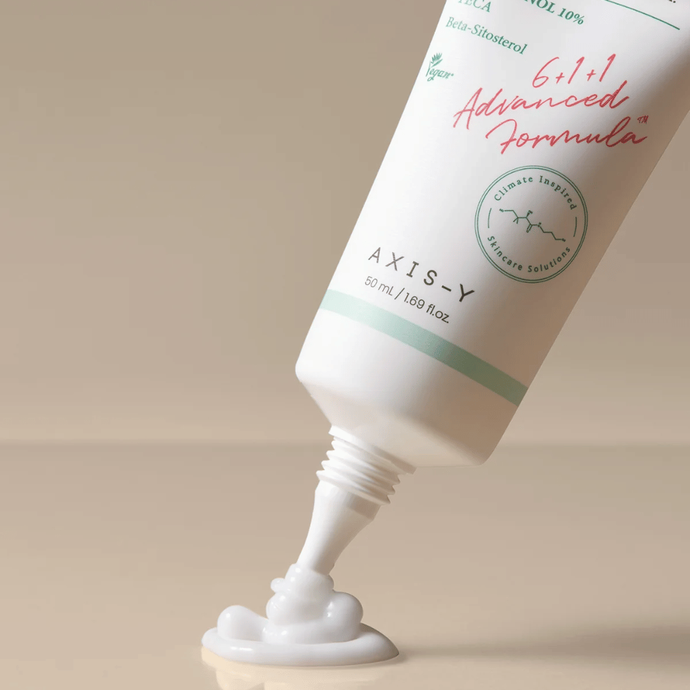 AXIS-Y Panthenol 10 Skin Smoothing Shield Cream being squeezed out of the tube