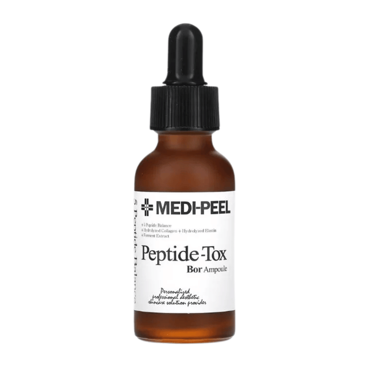 MEDI-PEEL Peptide-Tox Bor Ampoule product image – Korean peptide serum that helps counteract wrinkles, strengthen the skin, and provide intense hydration.