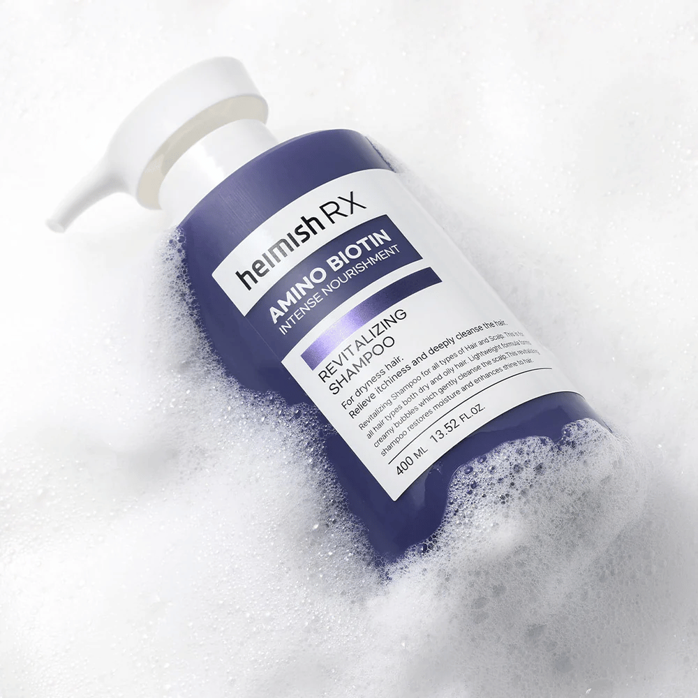 Heimish RX Amino Biotin Revitalizing Shampoo 400 ml in foam – nourishing shampoo for dry hair that gently cleanses and moisturizes the scalp.