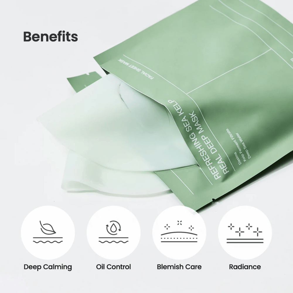 Benefits of Refreshing Sea Kelp Real Deep Mask:
🌿 Deep calming effect
💧 Oil control
✨ Blemish care
🌟 Glow and radiant skin