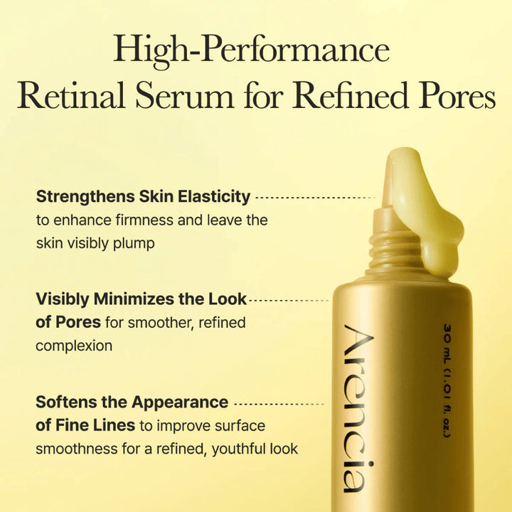 Information image about Arencia Retinal Booster Shot that strengthens skin elasticity, minimizes the visibility of pores, and softens fine lines.