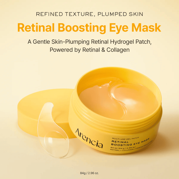 Technology image explaining the product's formula with nano hydrogel technology, retinal, and peptides, as well as a 3D Hydro-Lock system that helps the patches retain and gradually release moisture.