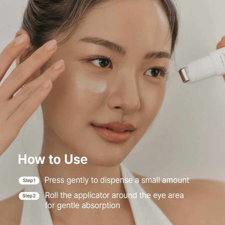 Dr. Althea Retinol Flat Iron Eye Roller applied under the eyes with a cooling roller to reduce dark circles, fine lines, and puffiness.