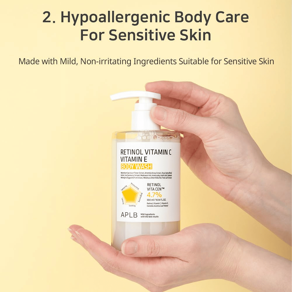 1. APLB Retinol Vitamin C Vitamin E Body Wash – mild and moisturizing body cleanser for sensitive skin