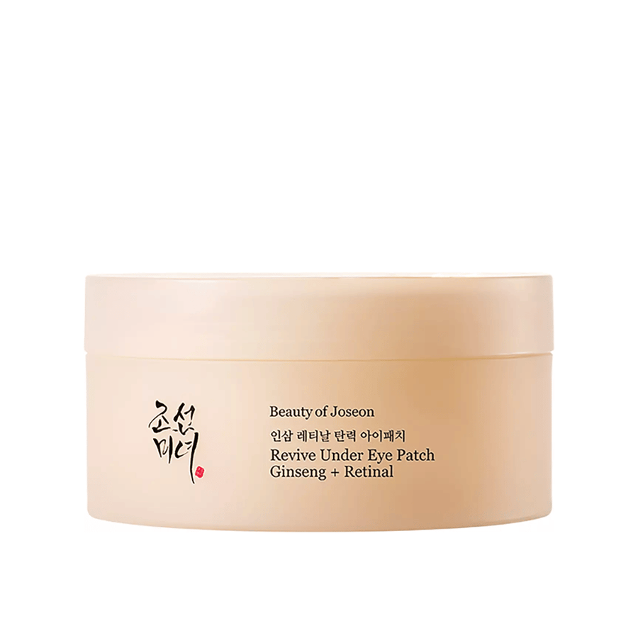 Beauty of Joseon Revive Under Eye Patch Ginseng + Retinal  in jar, Korean eye patches that help reduce fine lines, dark circles, and dryness around the eyes.