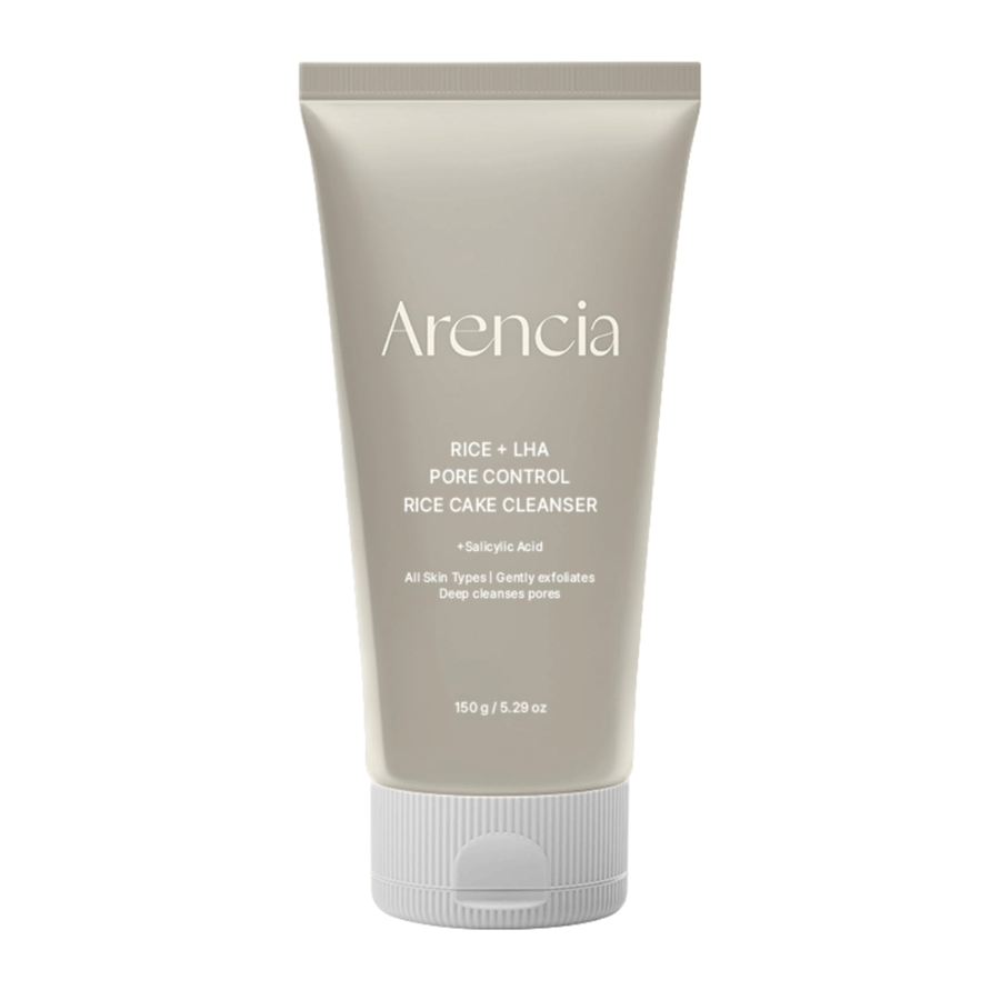 Arencia Rice + LHA Pore Control Rice Cake Cleanser in full view against a white background, Korean face wash with rice and LHA for gentle exfoliation and balanced skin.