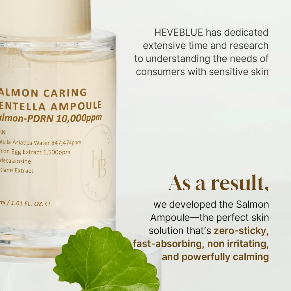 Heveblue Salmon Caring Centella Ampoule – fast-absorbing PDRN-serum with centella for sensitive skin, soothes irritation and restores the skin barrier