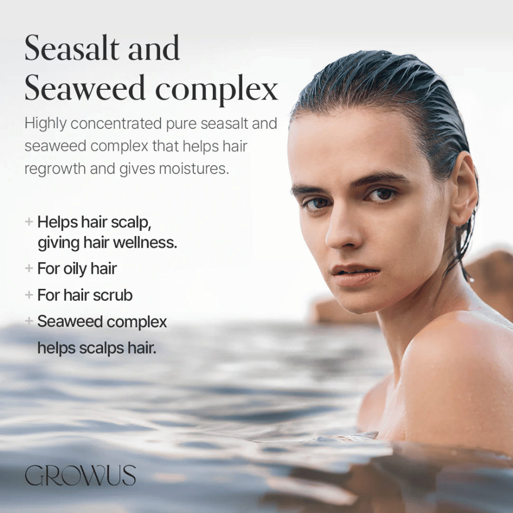 GROWUS Sea Salt Therapy Shampoo with seaweed complex that soothes the scalp and suits oily hair