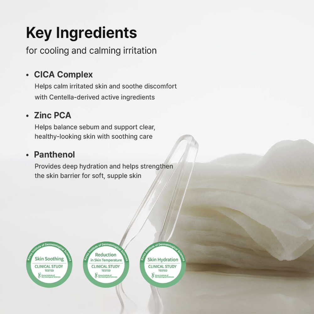 Image – ingredients (EEAT + SEO)
Dr. Althea Stretchfit Calming Pad with CICA Complex, Zinc PCA, and Panthenol that soothe the skin, balance sebum, and strengthen the skin barrier.