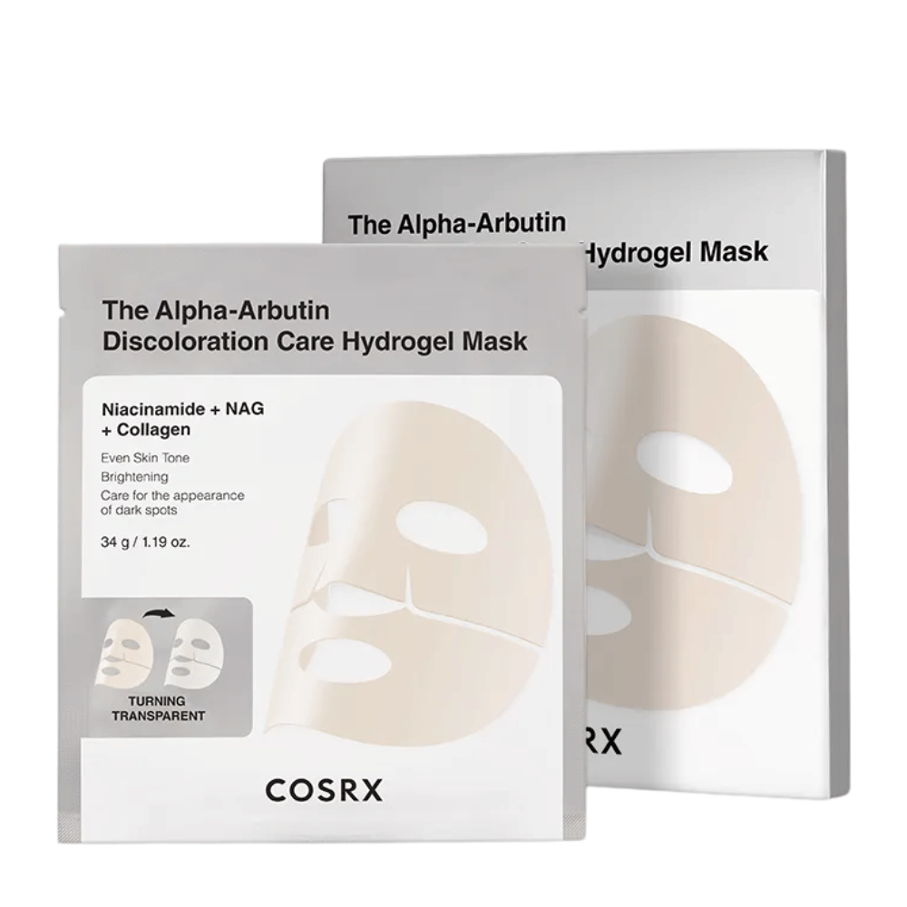 COSRX Alpha-Arbutin Discoloration Care Hydrogel Mask product image – hydrogel Sheet mask that focuses on pigmentation spots, glow, and improved skin clarity.