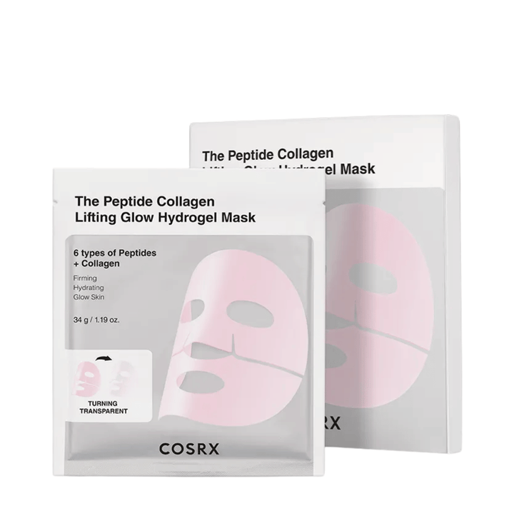 Produktbild av COSRX Peptide Collagen Lifting Glow Hydrogel Mask – uppstramande och återfuktande ansiktsmask med peptider och kollagen.