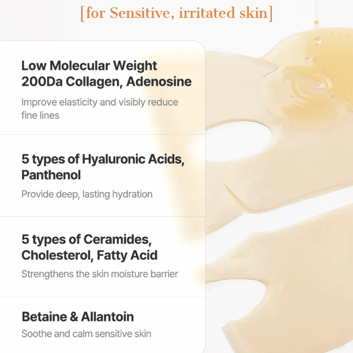 COSRX Alpha-Arbutin Discoloration Care Hydrogel Mask with ceramides, hyaluronic acid, and panthenol – soothing Sheet mask for sensitive and irritated skin.