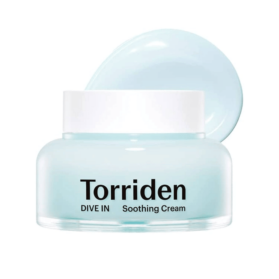 DIVE-IN Low Molecular Hyaluronic Acid Soothing Cream 100ml, från Torriden, ger långvarig återfuktning till huden, förhindrar torrhet och bevarar dess naturliga fuktbalans.