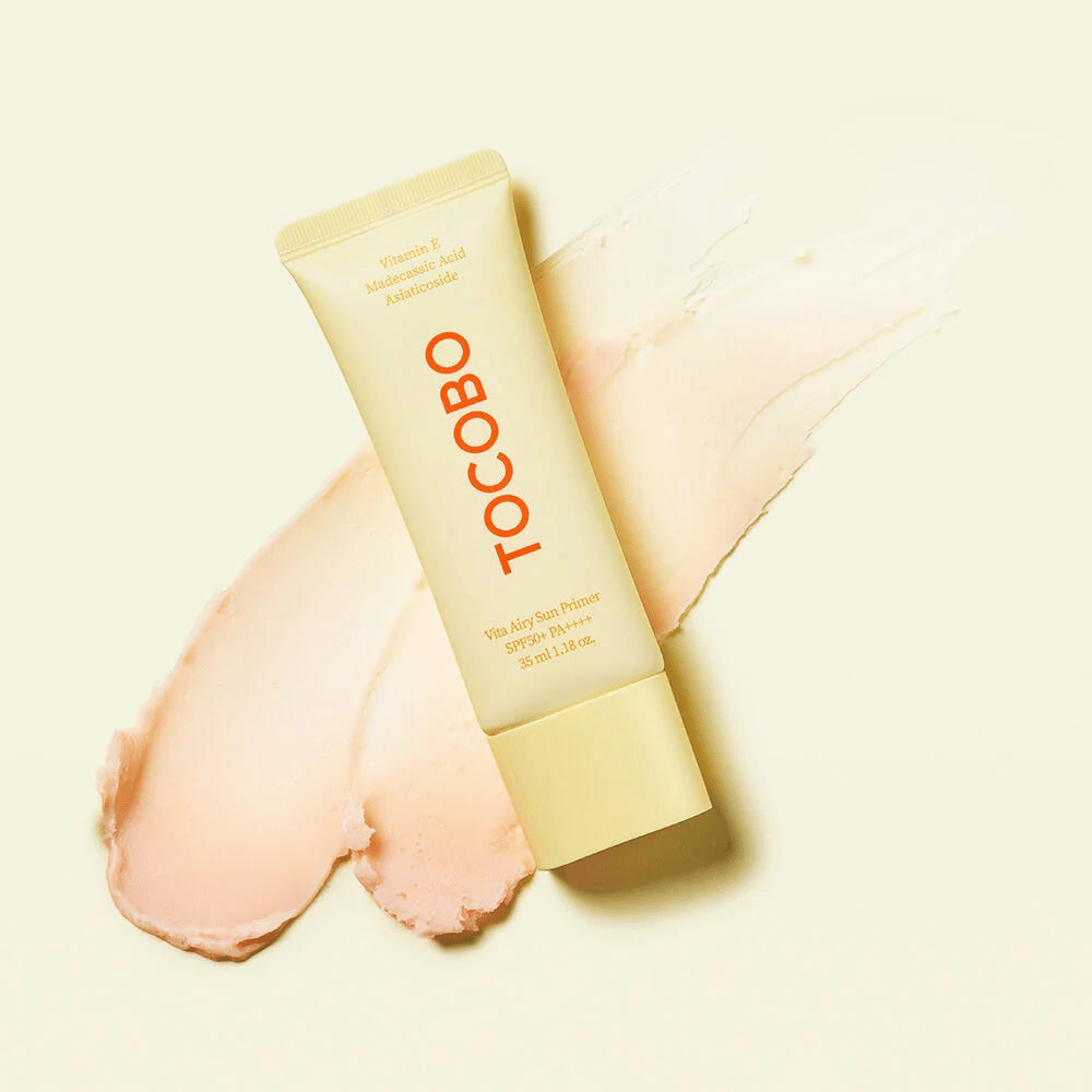 TOCOBO Vita Airy Sun Primer – a light sunscreen primer with SPF50+ PA++++ that evens out the skin tone and protects against UV rays, while caring with vitamin C and madecassoside.