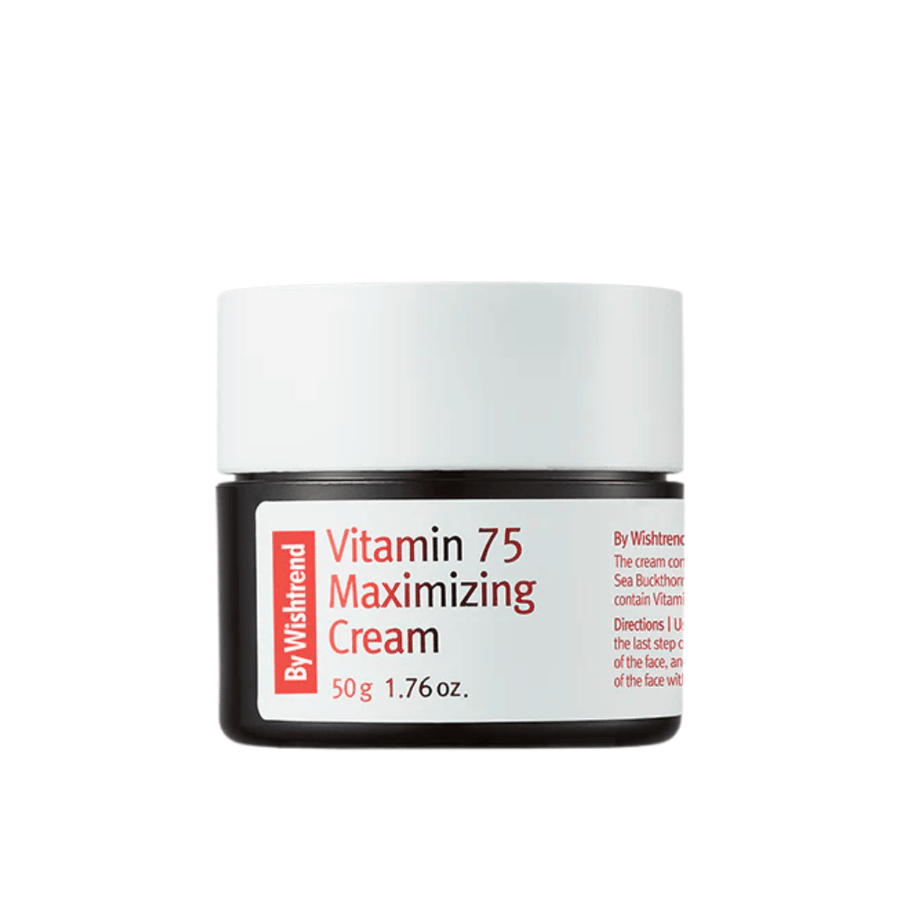 By Wishtrend Vitamin 75 Maximizing Cream cream texture in a jar that absorbs quickly and moisturizes the skin without feeling heavy.