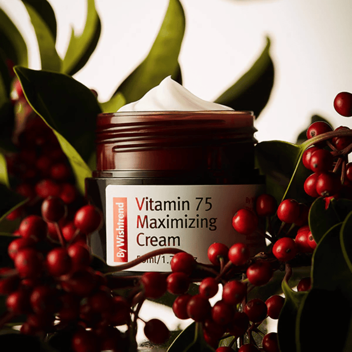 By Wishtrend Vitamin 75 Maximizing Cream with sea buckthorn extract rich in vitamins that gives glow, moisturizes the skin, and improves the skin’s radiance.