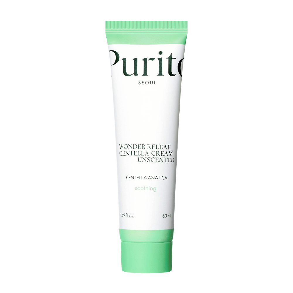 Purito Wonder Releaf Centella Cream Unscented is a moisturizing and soothing face cream with Centella Asiatica extract. The unscented formula strengthens the skin barrier and relieves irritation, making it ideal for sensitive skin.
