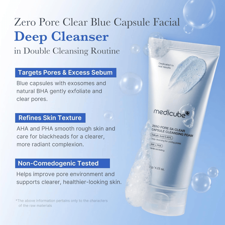 Medicube Zero Pore SA Clear Capsule Cleansing Foam – deep cleansing face wash that balances sebum and improves skin texture.