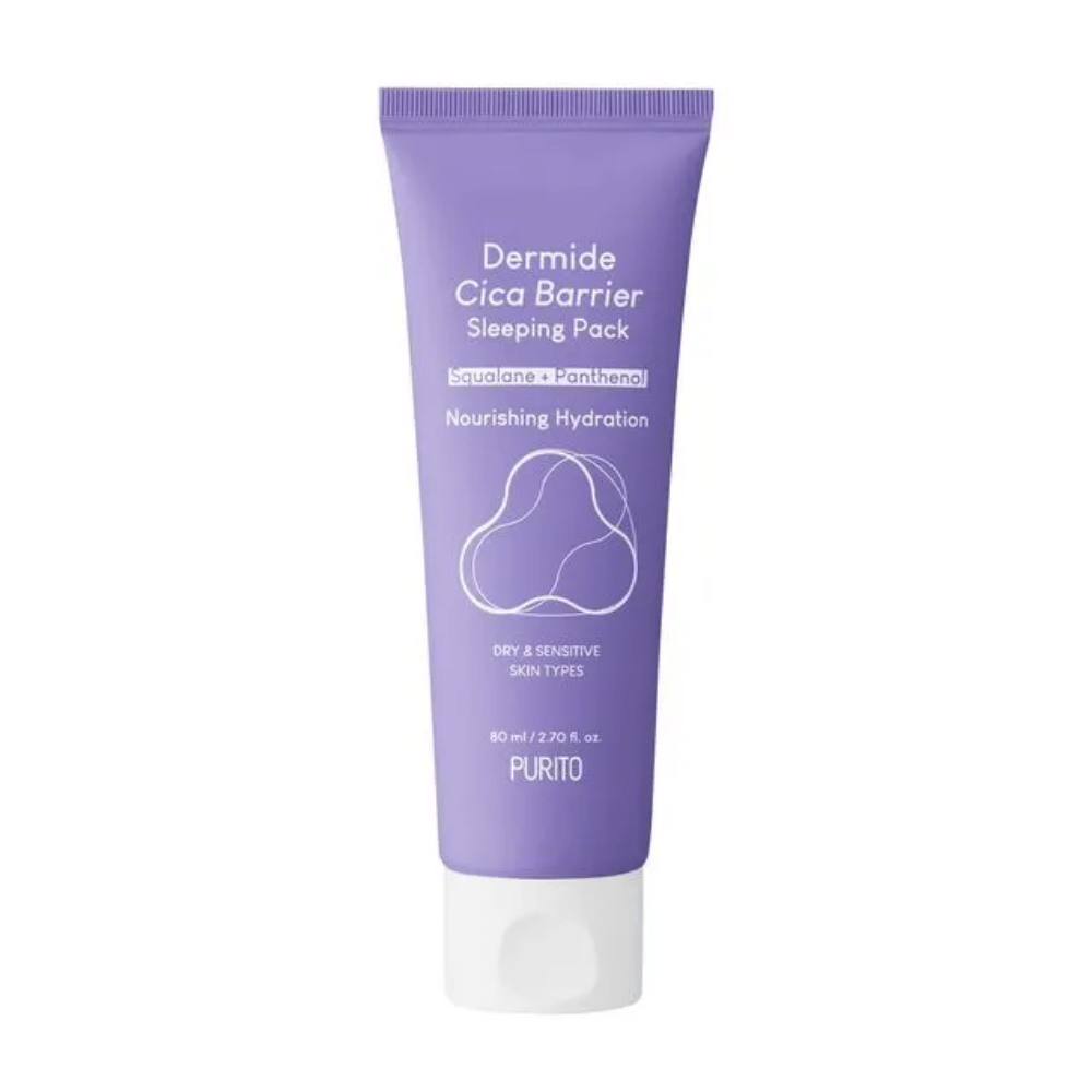 PURITO Dermide Cica Barrier Sleeping Pack 80ml for moisturized sensitive skin.